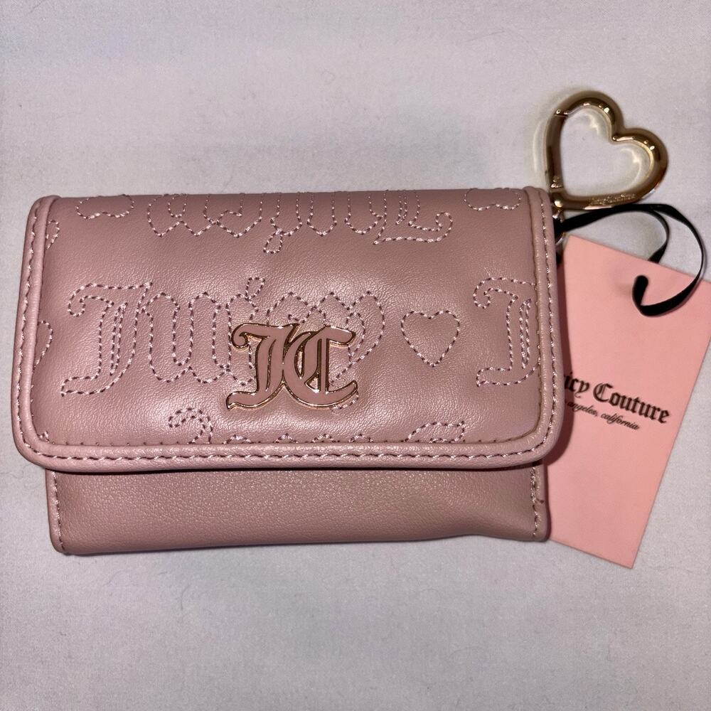 Juicy Couture Dusty Blush Pink League Double Sided Trifold Wallet Card Case NEW